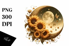 Vintage Half Moon with Sunflowers, Transparent PNG Product Image 3