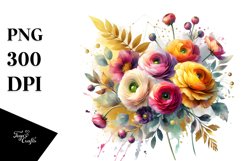 Gold Foil Ranunculus Vibrant Abstract | Clipart Product Image 3