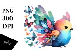 Colorful Bird with Butterfly Silhouettes, Transparent PNG Product Image 1