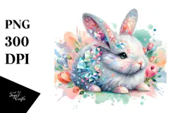 Vibrant Wood Bunny on Splashy Background PNG Product Image 1
