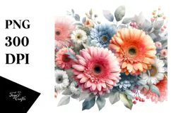 Colorful Watercolor Gerbera PNG Product Image 1