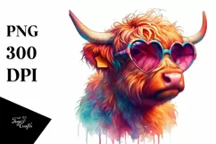 Highland Calf with Heart Sunglasses, PNG Product Image 1