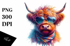 Highland Calf with Heart Shaped Sunglasses PNG Product Image 1