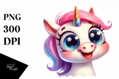 Simple Funny Expressive Unicorn Watercolor PNG Product Image 1
