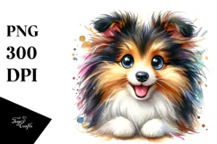 Watercolor Cute Shetland Sheepdog PNG Product Image 1