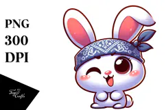 Cute Cartoon Bunny with Bandana PNG Product Image 1