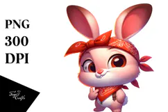 Cute Cartoon Bunny with Bandana PNG Product Image 1