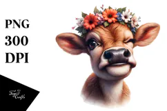 Goofy Highland Cow with Flower Crown PNG Product Image 1