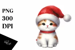 Christmas Cat with Santa Hat, PNG Product Image 3