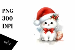 Christmas Cat Sitting with Santa Hat PNG Product Image 3