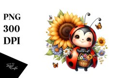 Whimsical Baby Ladybug with Flowers, PNG Product Image 1