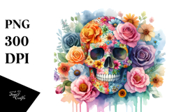 Colorful Skull Made of Flowers PNG Product Image 1