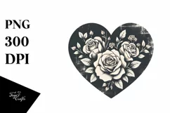 Simple Distressed Vintage Heart with Roses PNG Product Image 1