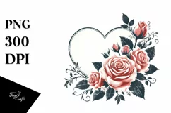 Simple Distressed Heart with Roses PNG Product Image 1