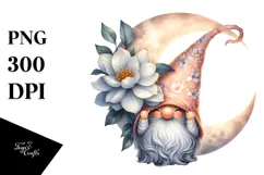Cute Gnome with Jasmine Floral Moon PNG Product Image 1