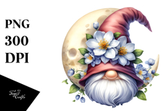 Cute Gnome with Jasmine Floral Moon PNG Product Image 1