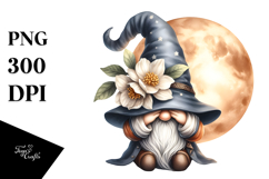 Cute Gnome with Jasmine Floral Moon PNG Product Image 1