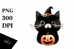 Simple Funny Halloween Black Cat, PNG Product Image 1
