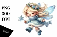 a Cute Fairy Tumbling with Snow Flakes PNG Product Image 1