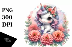 Cute Baby Unicorn Zinnia Frame Hyacinth | Sublimation | Product Image 3