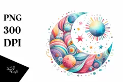 Colorful Moon Watercolor Clipart Product Image 3