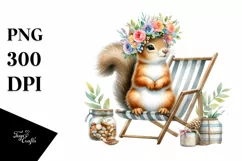 Young Squirrel Sitting on Beach Chair with Flowers Product Image 1