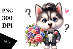 Baby Siberian Husky Flower Bouquet Clipart Product Image 1