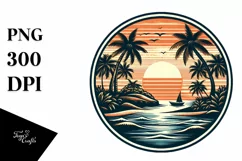 Vintage Tropical Island Sunset Clipart Product Image 3