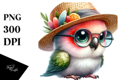 Cute Baby Parrot with Hat and Sunglasses PNG Product Image 1