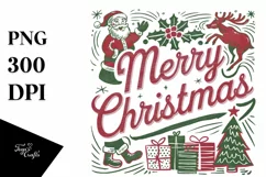 Retro Merry Christmas Clipart PNG Product Image 5