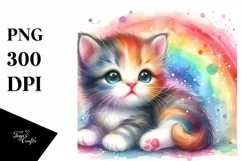 Watercolor Whimsical Colorful Baby Cat Clipart Product Image 3