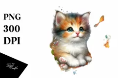 Watercolor Whimsical Colorful Baby Cat Clipart Product Image 3