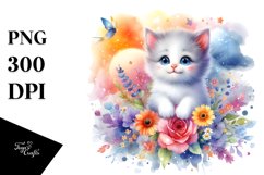 Baby Cat Colorful Watercolor Clipart Product Image 1