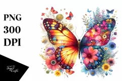 Retro Butterfly Flowers Clipart | Sublimation Product Image 3