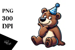 Cartoon Bear with Party Hat PNG Product Image 1