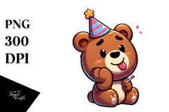Cartoon Bear with Party Hat PNG Product Image 1