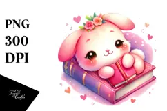Watercolor Pink-ish Smiling Cute Bunny Cuddling PNG Product Image 1