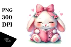 Colorful Baby Rabbit Cuddling Book, PNG Product Image 1