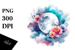 Abstract Moon with Floral Clouds | Clipart Product Image 1