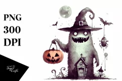 Washed Watercolor Style Simple Halloween Monster PNG Product Image 1