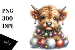 Cute Highland Cow Wrapped in Christmas Ornaments Product Image 1