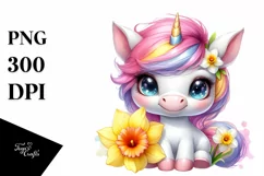 cute Watercolor Unicorn with Daffodil Splash | Sublimation | Product Image 3