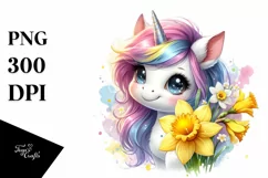 cute Watercolor Unicorn with Daffodil Splash | Sublimation | Product Image 1