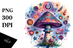 Vibrant Celestial Tarot Mushroom, Transparent PNG Product Image 1