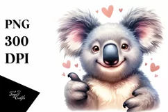 Funny Cute Koala Love Sign Watercolor Portrait Product Image 3