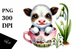 Highland Cow with Snowdrop PNG Product Image 1