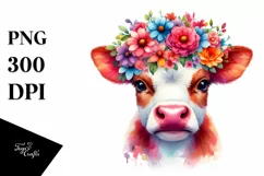 Vibrant Cow with Flower Crown, Transparent PNG Product Image 1