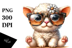 Funny Baby Cat Lamb with Sunglasses PNG Product Image 1