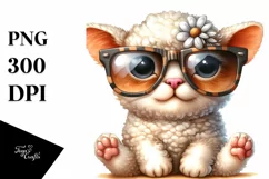 Funny Baby Cat Lamb with Sunglasses PNG Product Image 1