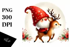 Vibrant Watercolor Christmas Gnome Riding a Deer PNG Product Image 3